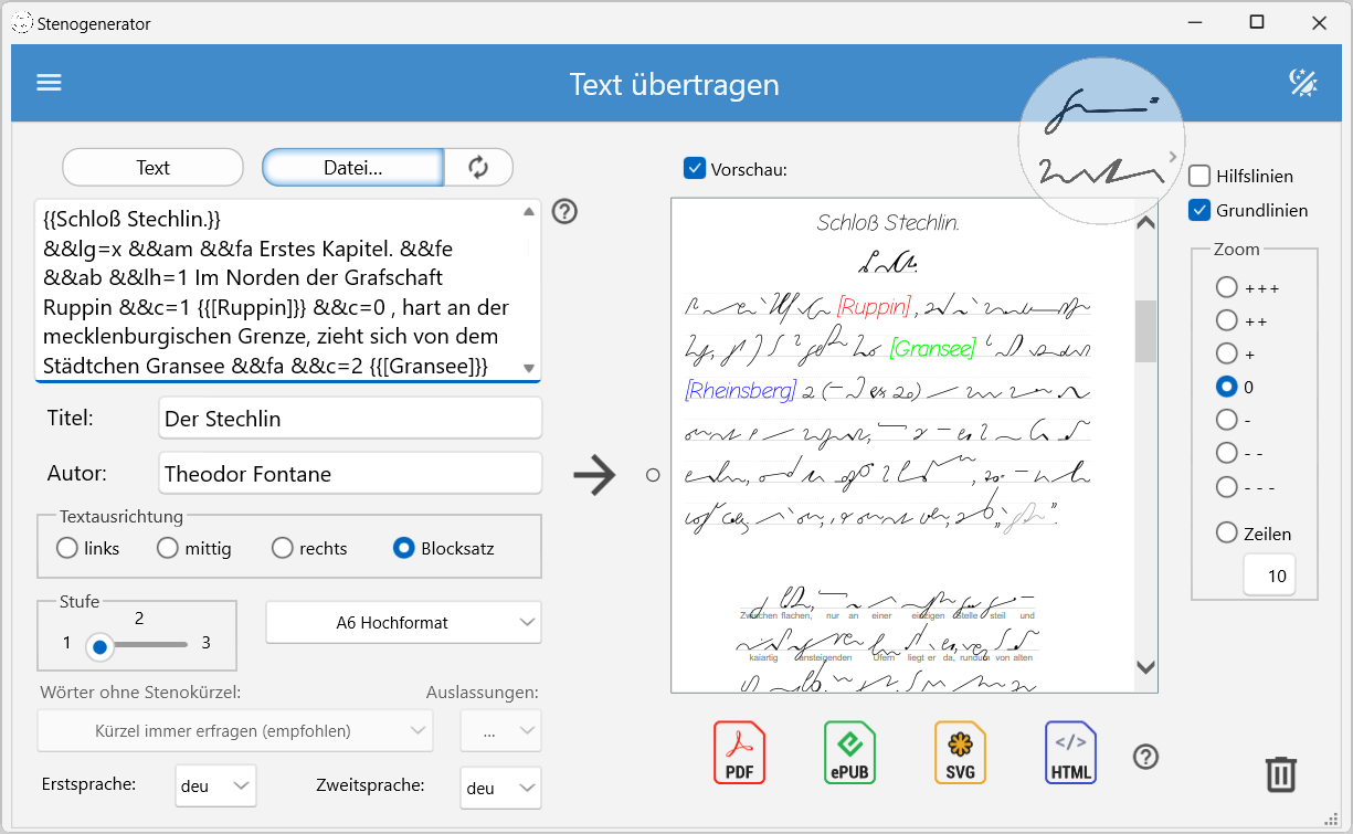 Die Maske „Text übertragen“ der Windows-Version.