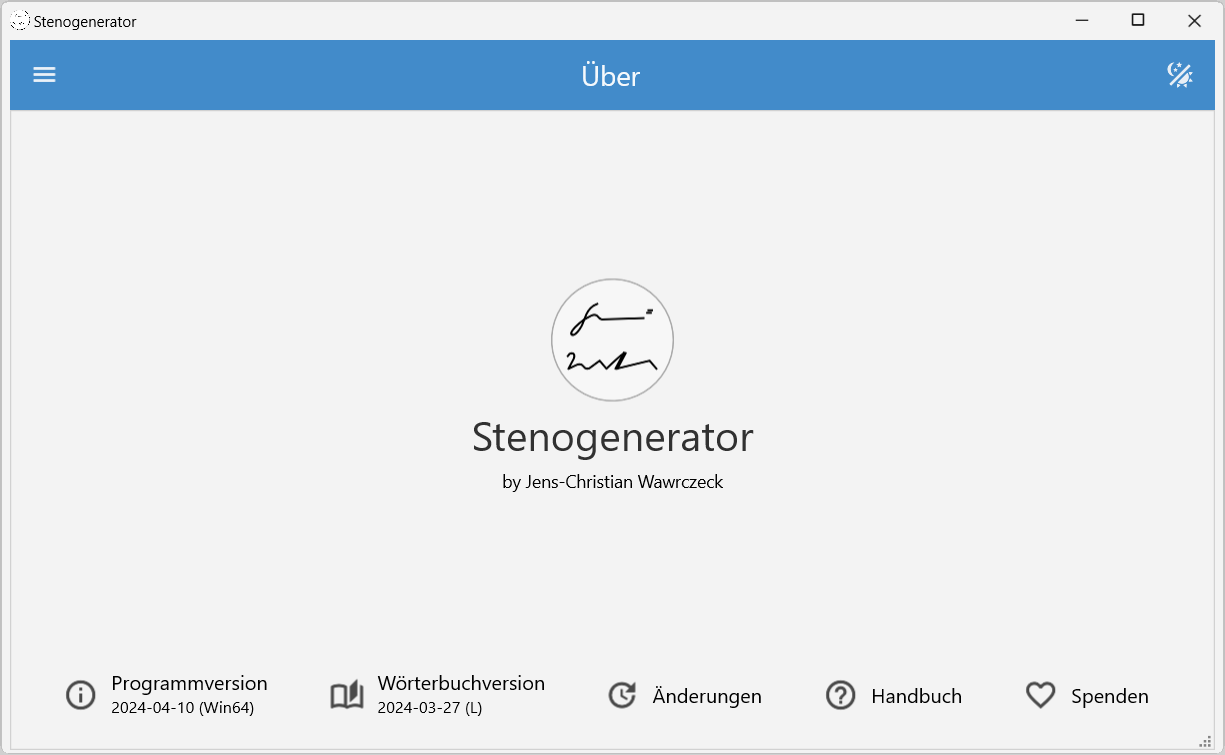 Die Maske „Über“ der Windows-Version.